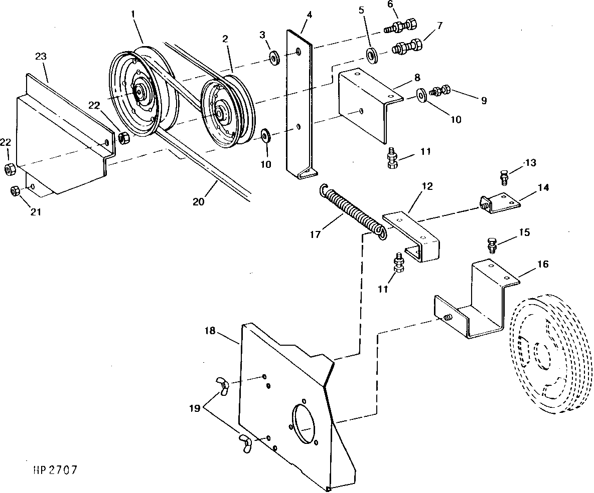 Shoe Grain Supply Augers Drive Tightener, Idler and Front Driven Sheave Shield