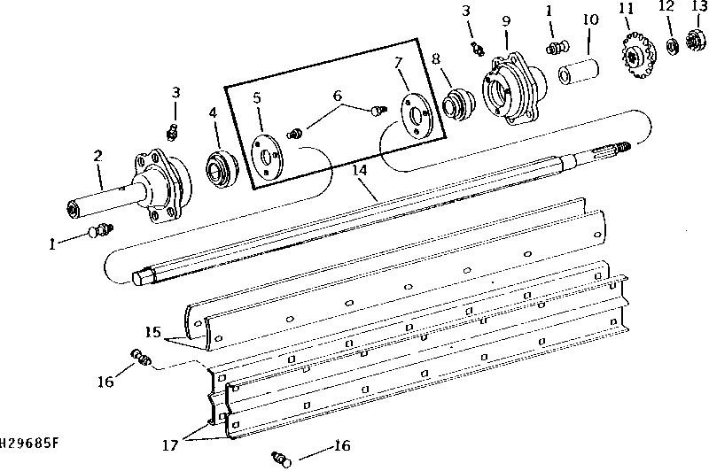 UPPER SHAFT, PADDLES, AND SPROCKET FOR PADDLE FEEDER HOUSE - SIDEHILL (PADDLE TYPE)