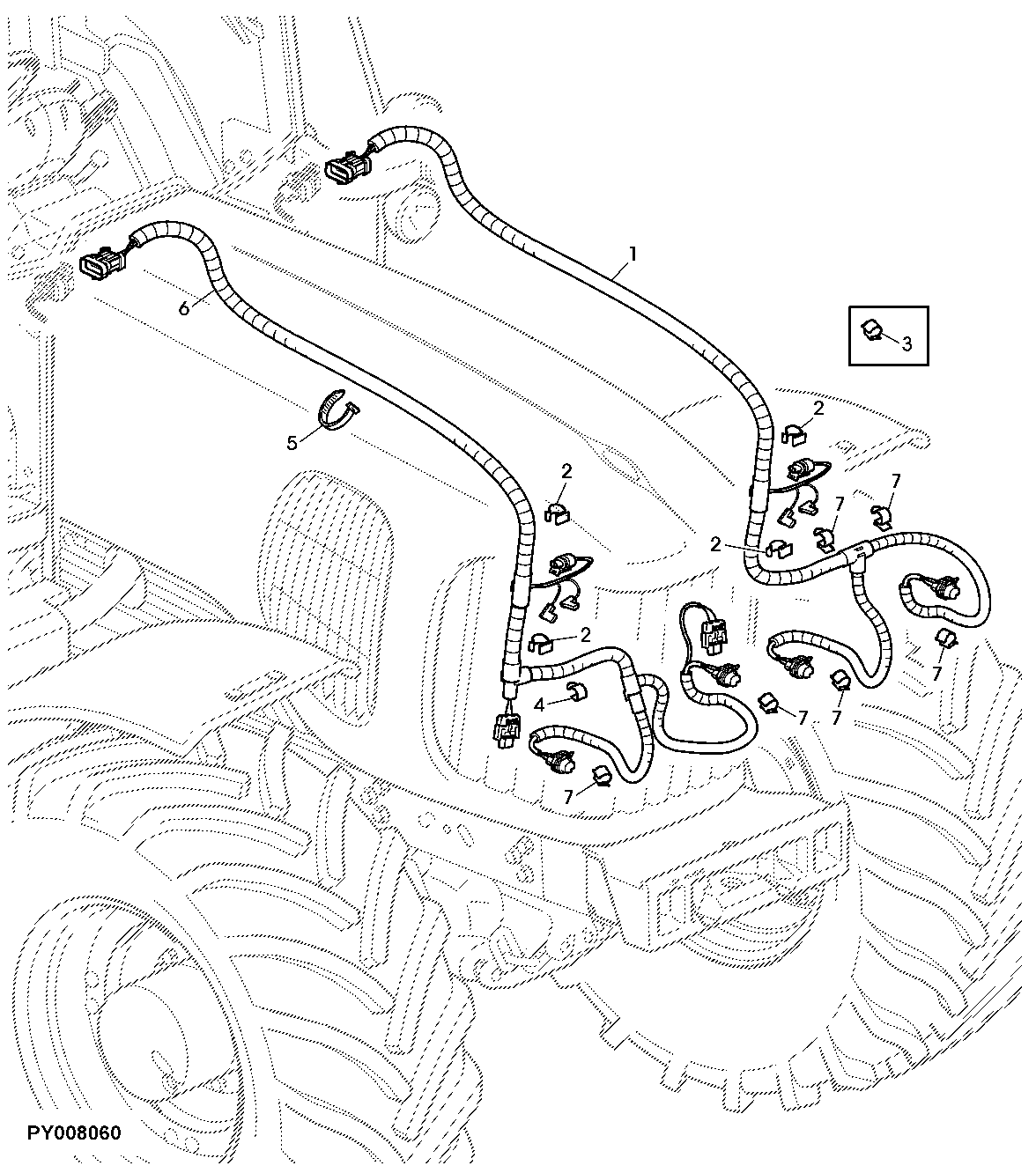 WIRING HARNESS, HEADLIGHTS AND WORKLIGHTS (FRONT GRILLE)