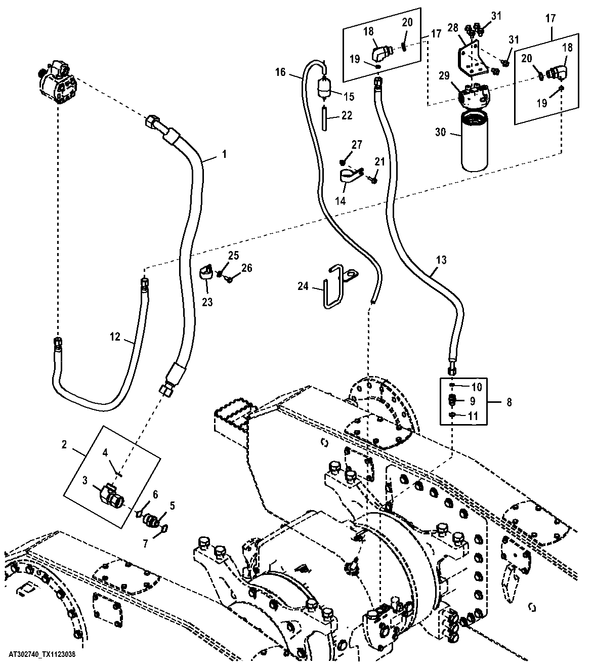 DIFFERENTIAL LOCK HYDRAULIC HOSES AND FILTER