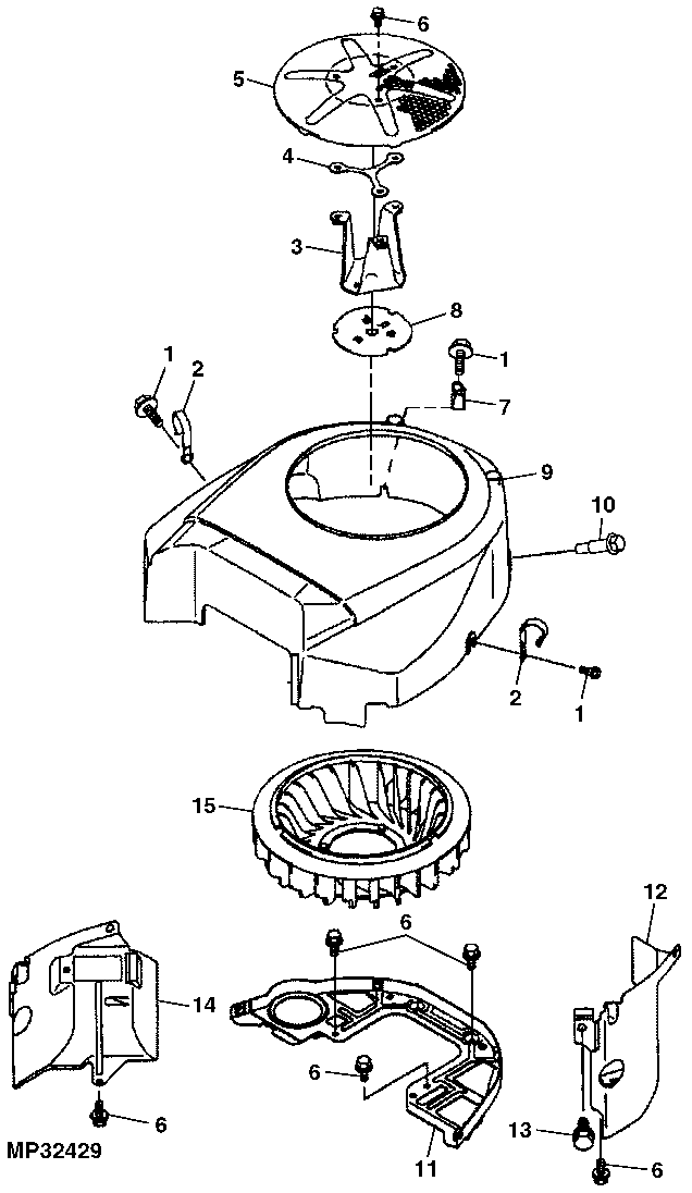 FLYWHEEL SCREEN, FAN HOUSING AND ENGINE SHROUDS
