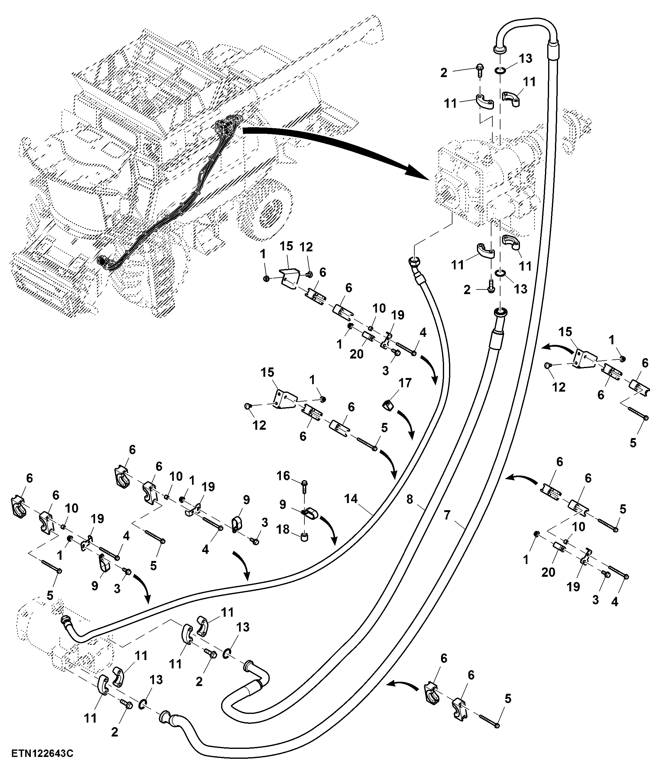 Hydrostatic Drive Hoses, Push Button Shift Transmission, 2WD