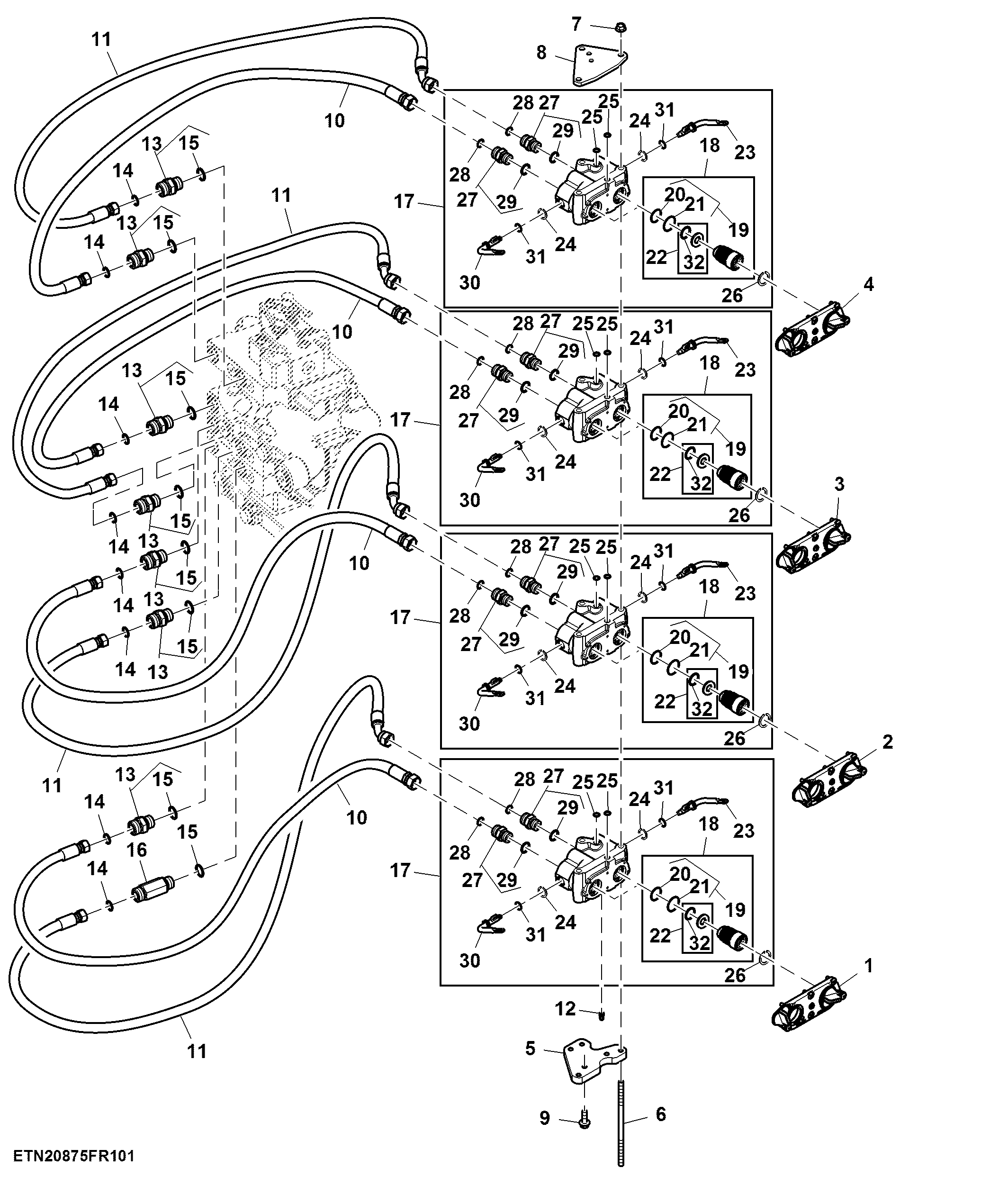 Selective Control Valve, W/O Hitch, 4 Rear SCV, High Flow (For Scraper) (1/2)