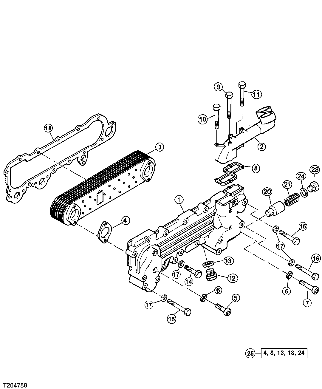 ENGINE OIL COOLER HOUSING, PISTON, AND GASKETS (S.N. 005600-)