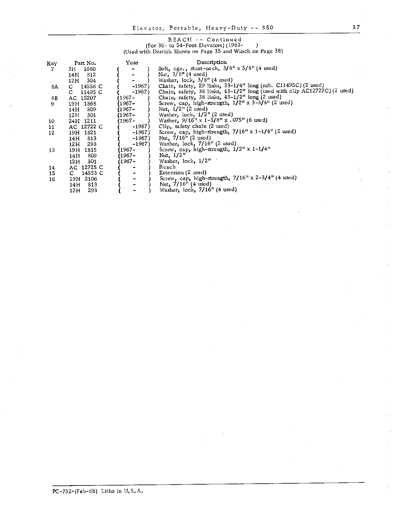 CHAINS, SAFETY: For 36- to 54-foot Elevators (1963- ) (Continued)