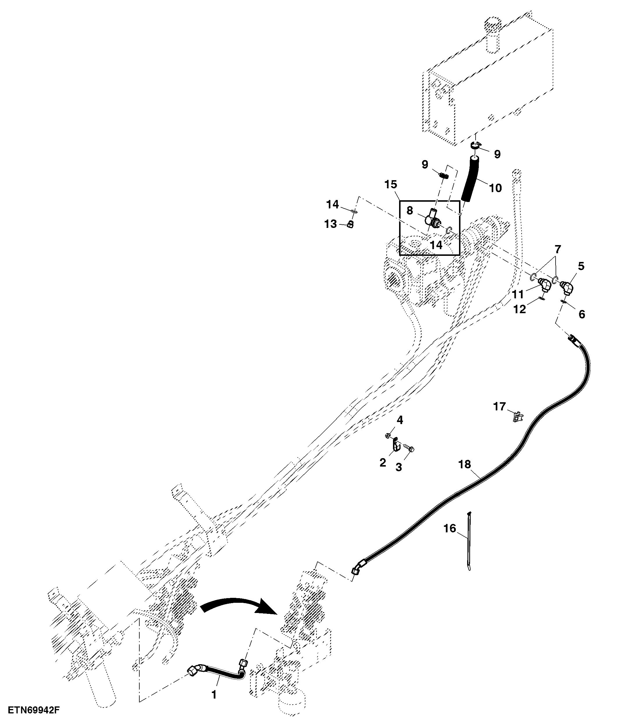 Main Hydraulic Suction and Return Hose - 2 WD