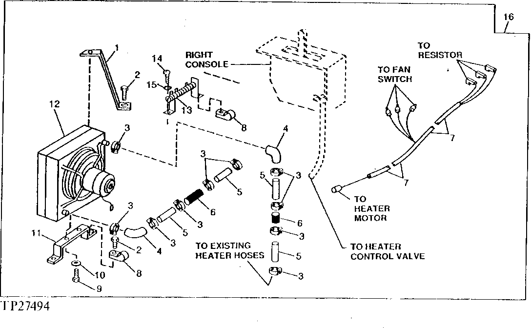 HEATER MOUNTING BRACKETS, HOSE CONNECTORS AND WIRING HARNESS