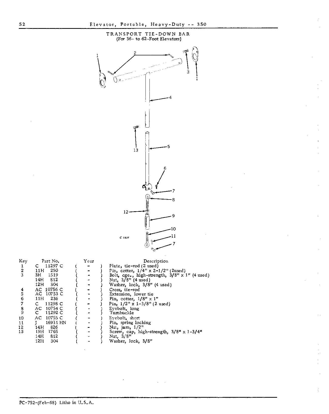 TIE-DOWN BARS, TRANSPORT: For 36- to 62-foot Elevators