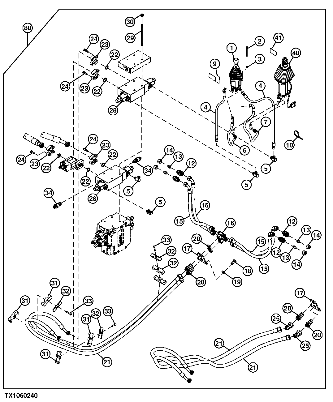 Front and Rear Auxiliary Hydraulic Control, Hoses and Fittings