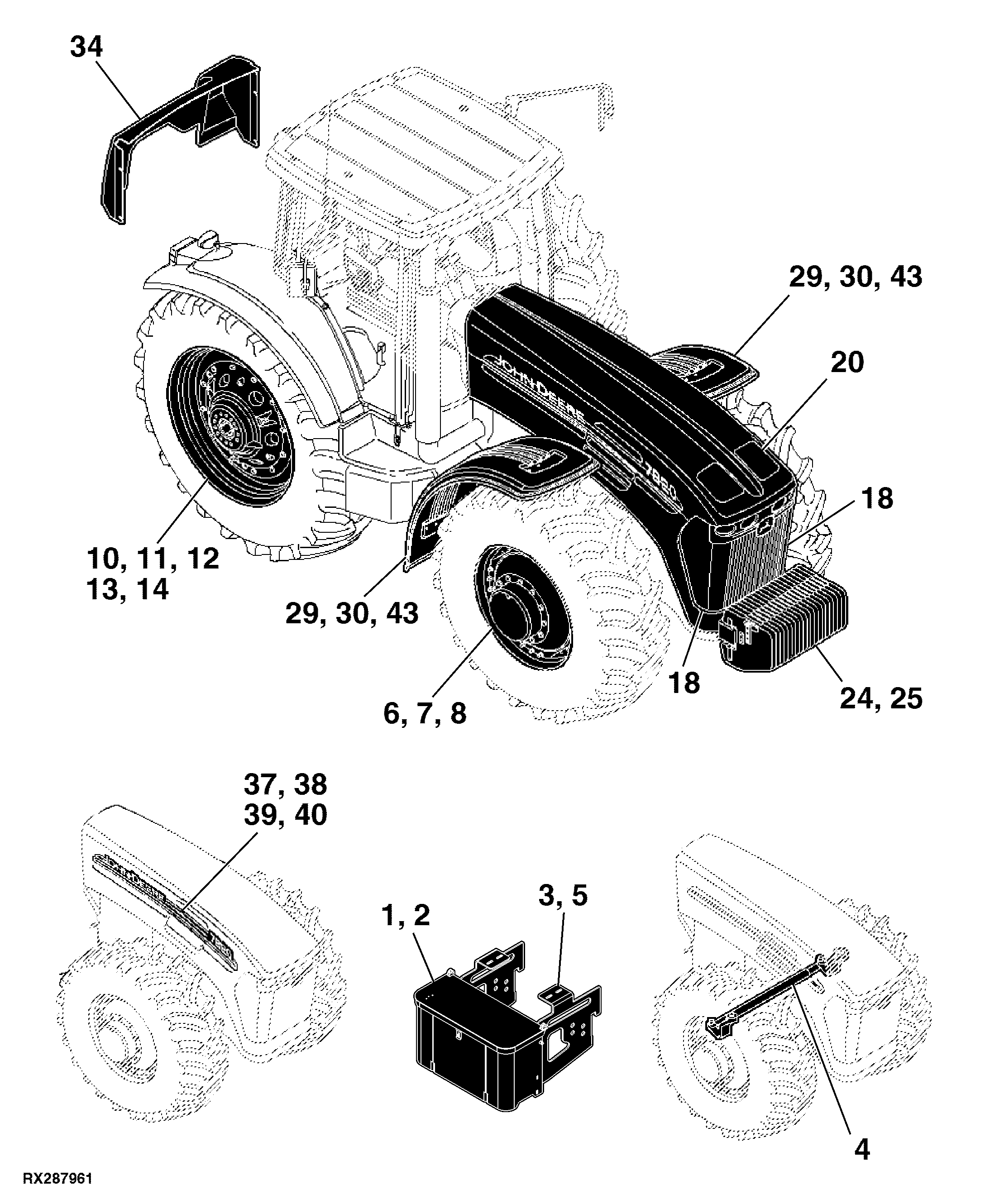 80 Wheels, Front Axle and Sheet Metal 7930 Russian Version