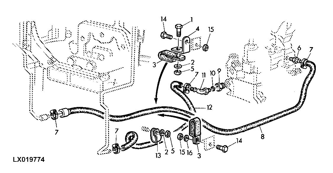 HEATING - HOSE CONNECTIONS AT ENGINE (FLAT FLOOR CAB)