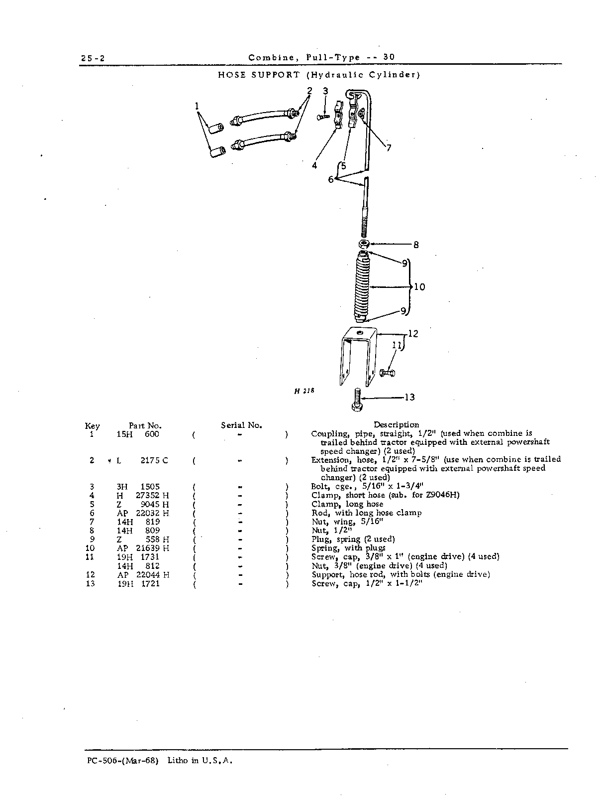 Hose, Support, Hydraulic Remote Cylinder