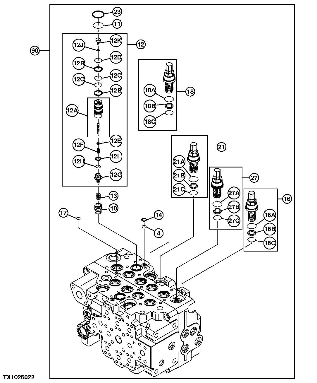 Control Valve Body and Valves (5 Spool Side) (Top)