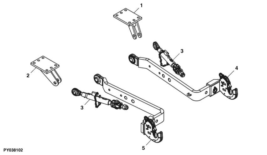 Lower Links, Hook Type W/ Telescopic Stabilizers