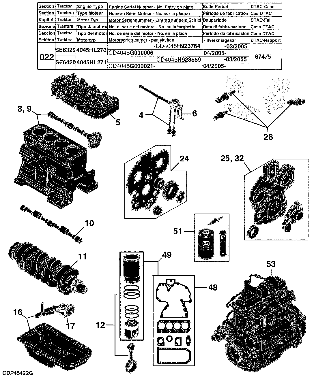 22 ENGINE, SE6320 (4045HL270), SE6420 (4045HL271), SE6520 (6068HL270), SE6620 (6068HL272)