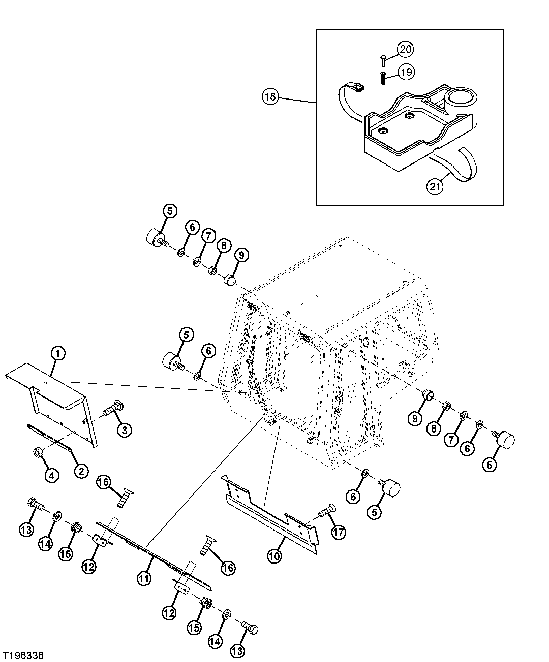CAB STORAGE COMPARTMENT COVER, FOOTREST AND DOOR STOPS
