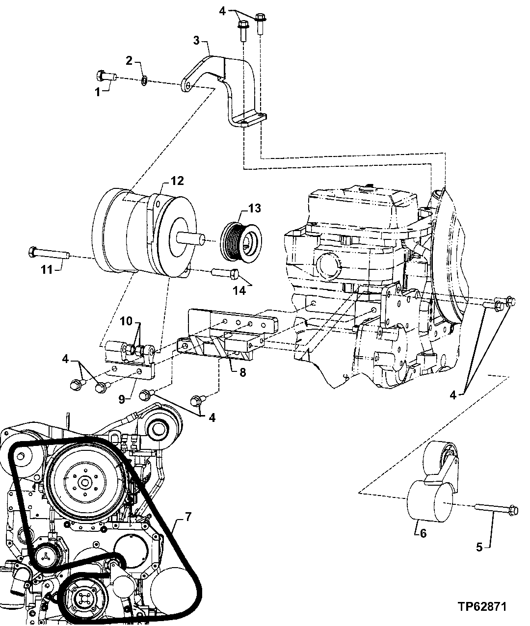 ALTERNATOR MOUNTING BRACKETS AND BELT (80 AMP) (WITH AIR CONDITIONING)