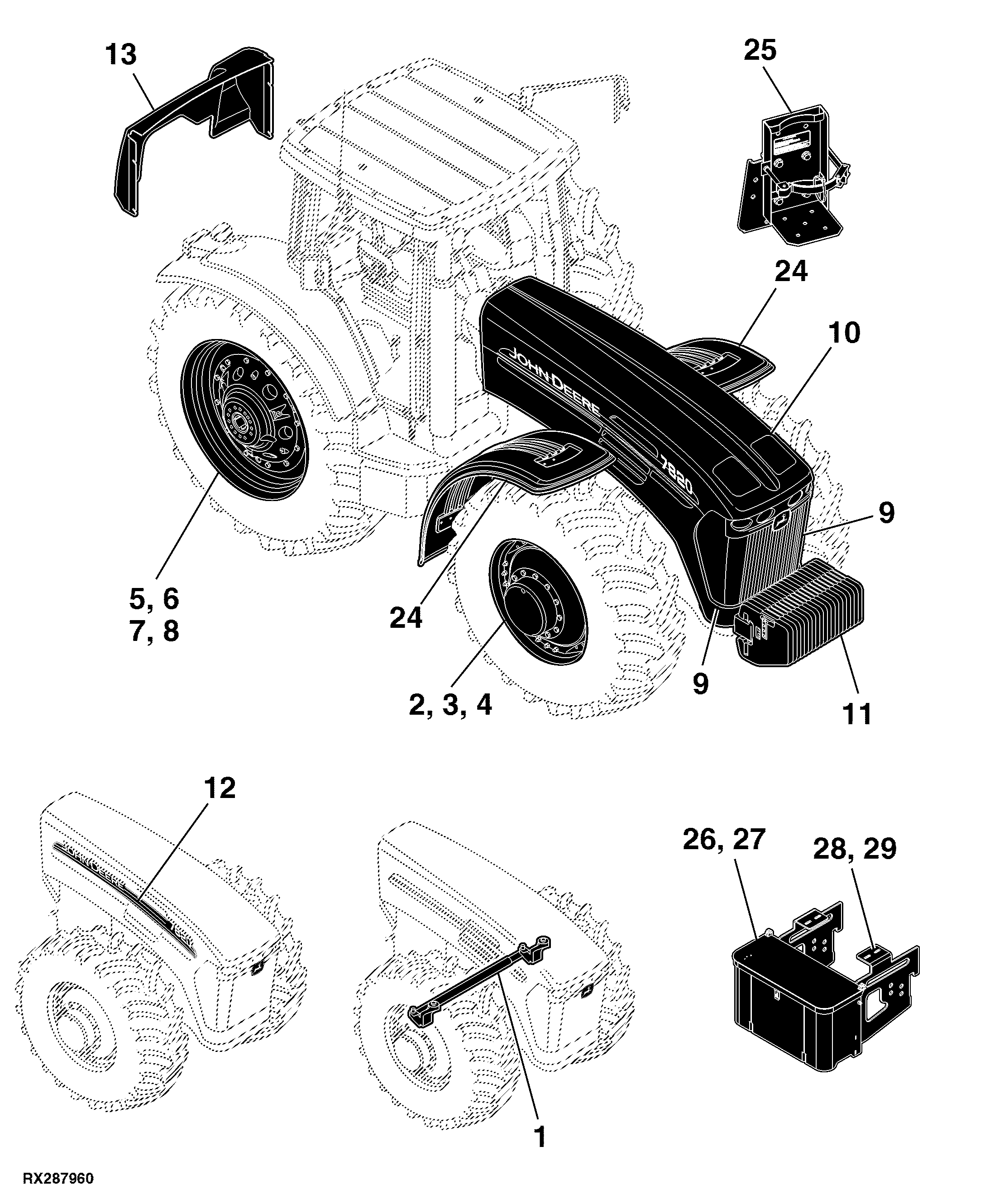 80 Wheels, Front Axle and Sheet Metal 7830 Russian Version