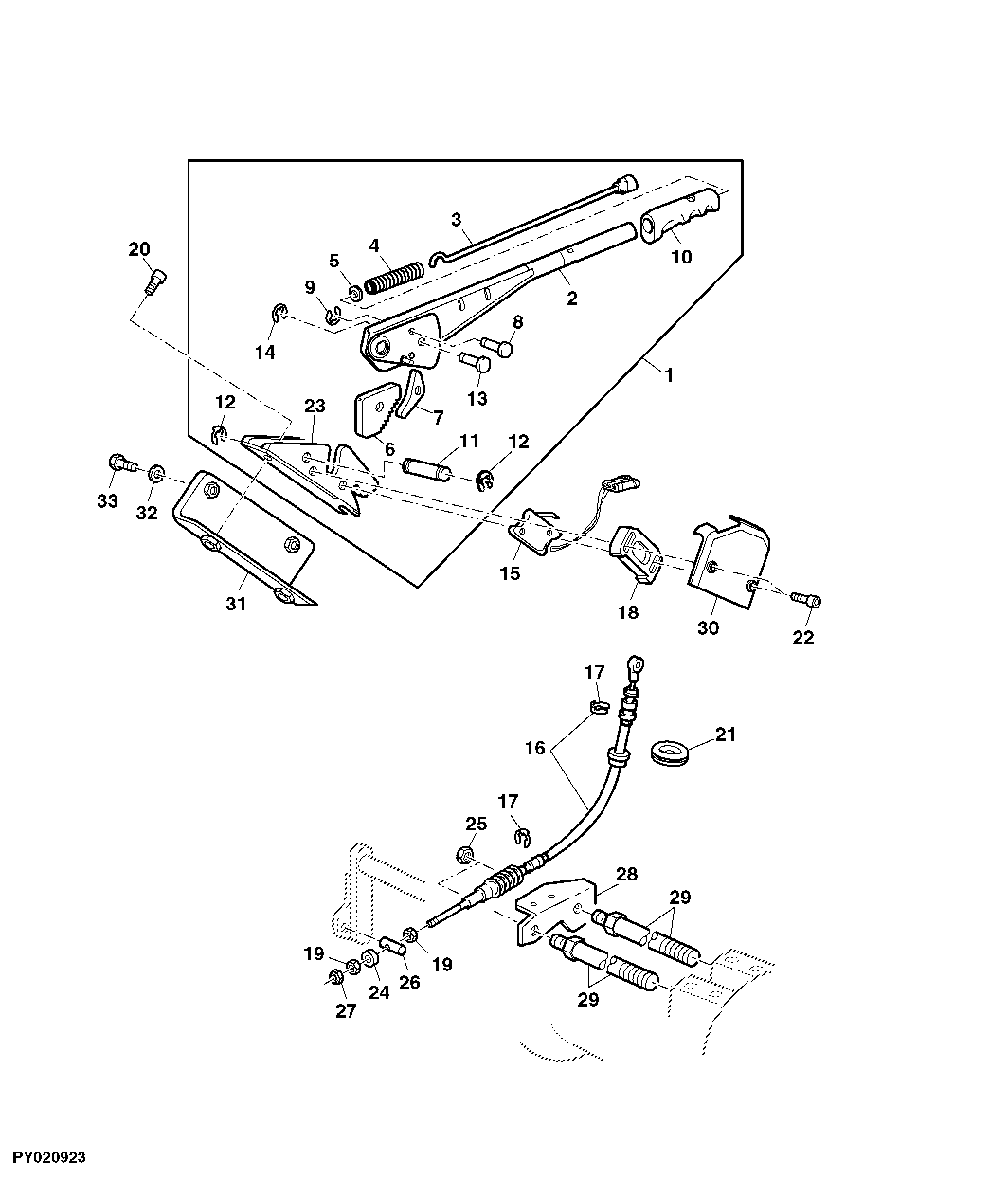 HANDBRAKE, BOWDEN CABLE (OPEN OPERATORS STATION)