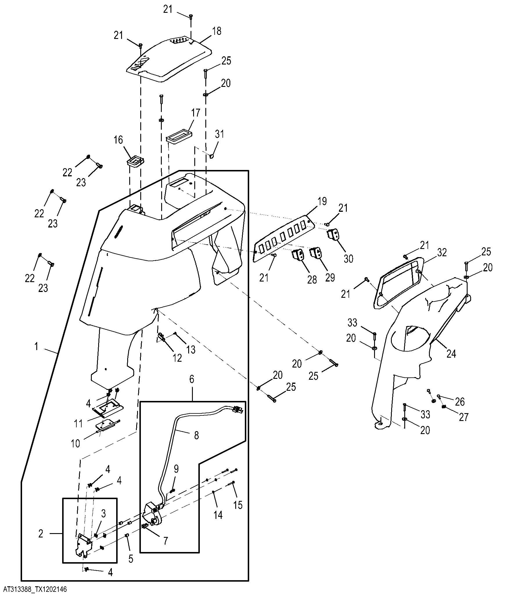 Front Console and Loader Control Lever Cover with Air Conditioning and Manual Controls