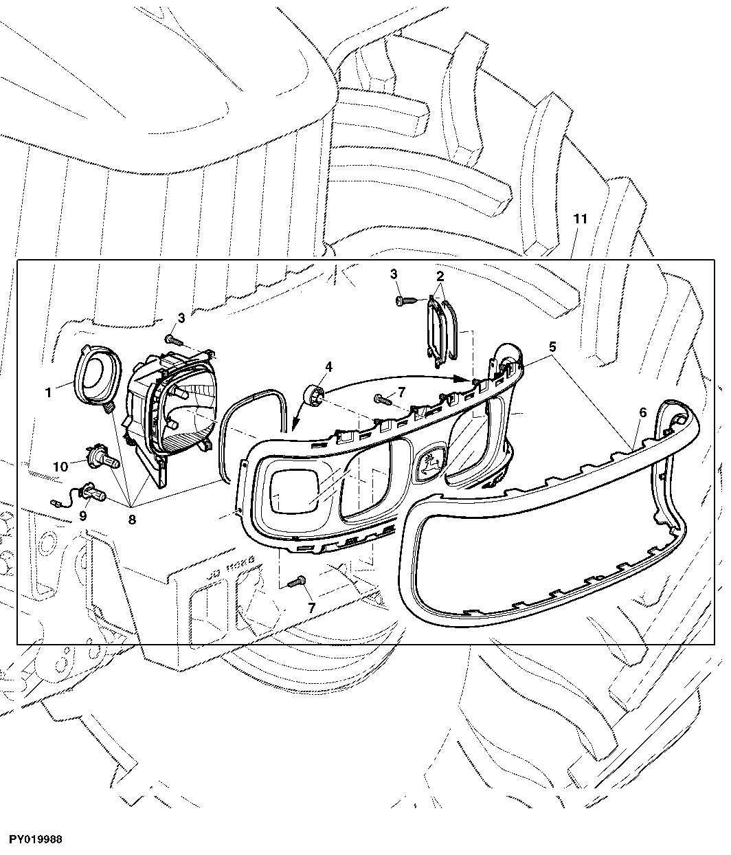 HEAD LIGHTS WITHOUT WORK LIGHTS (FRONT GRILLE)