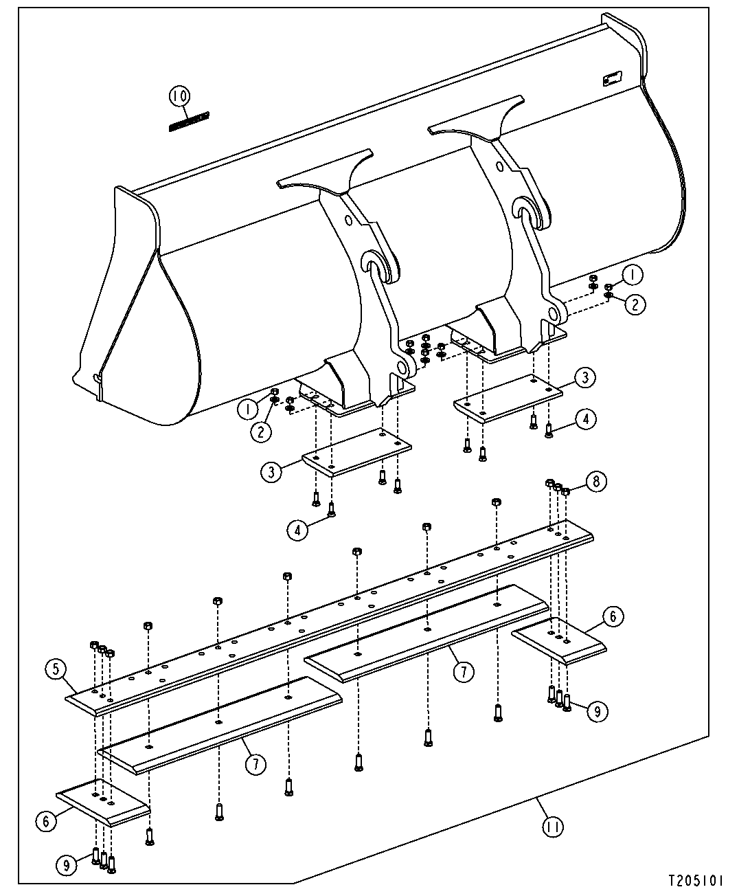 Loader Coupler Bucket and Cutting Edge, 2.0 Cubic Yard