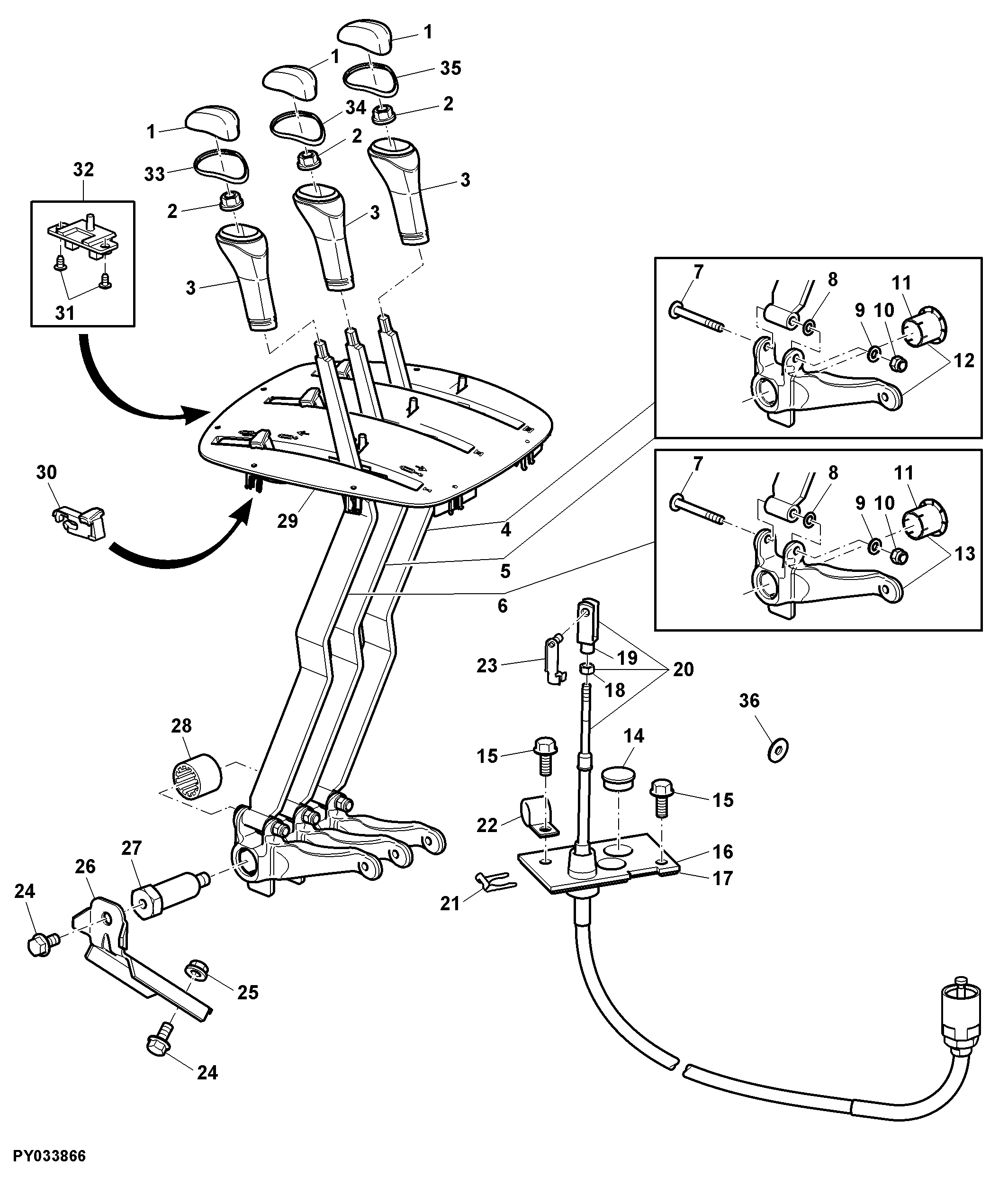 SELECTIVE CONTROL VALVE POSITION 1, 2 + 3, CONTROL LINKAGE (SHIFT CONSOLE)