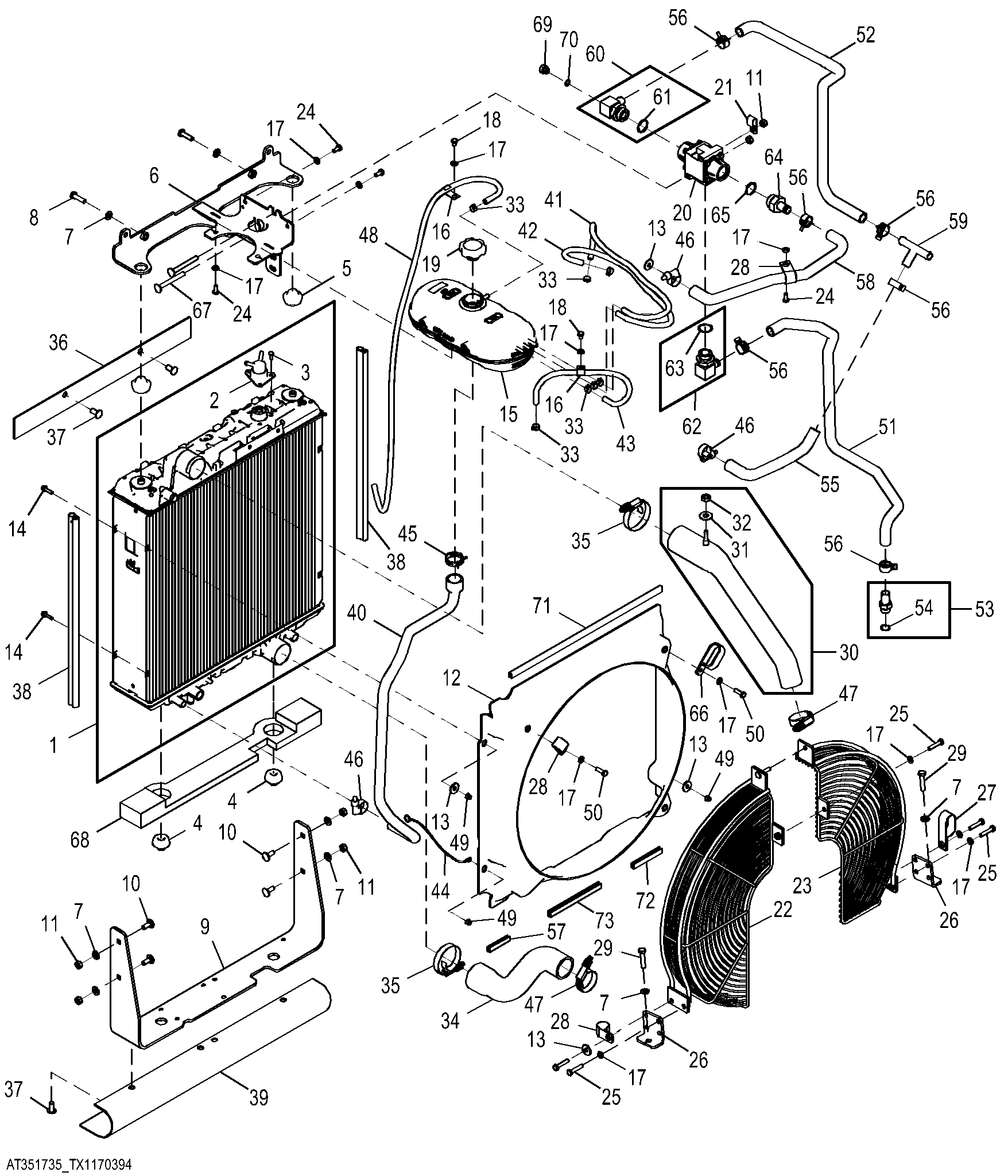 Radiator, Hoses, Fan Shroud, and Guard (Engine 4045DT060, 4045TT094-)