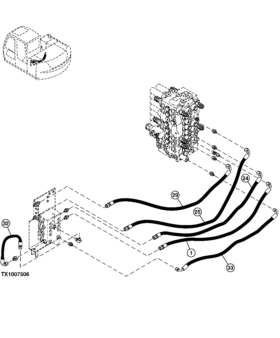 PILOT HOSES (CONTROL VALVE REAR TO FLOW REGULATOR VALVE)