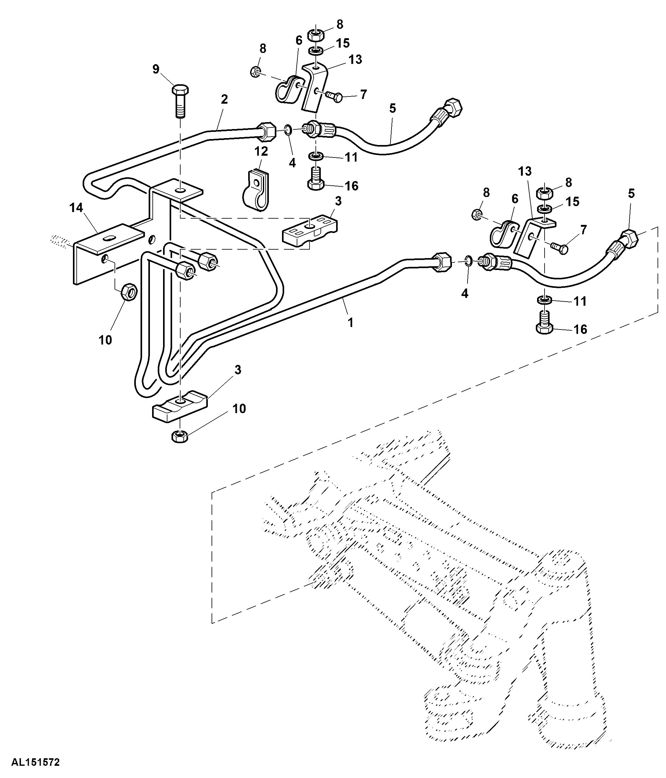 Hydrostatic Steering, Oil Lines (W/O Front Wheel Drive)