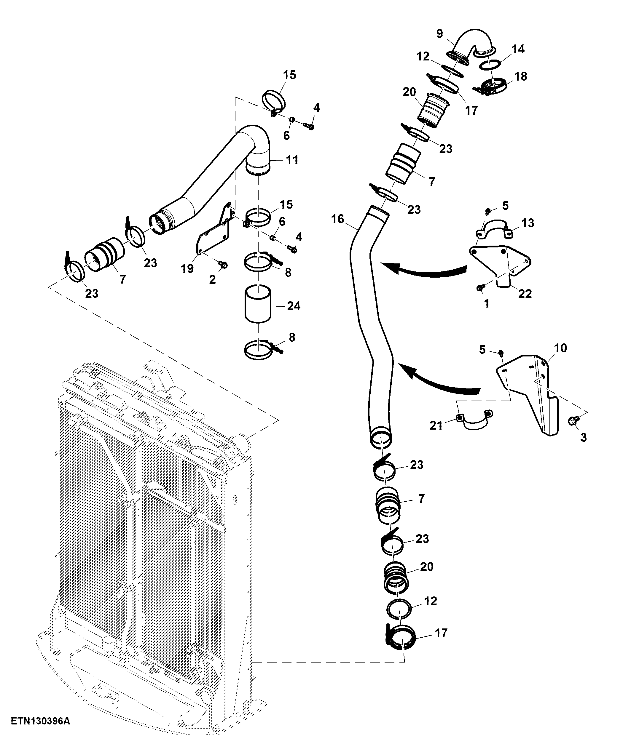 Aftercooler Lines, 13.5 L, T3 Engine (920001 - )