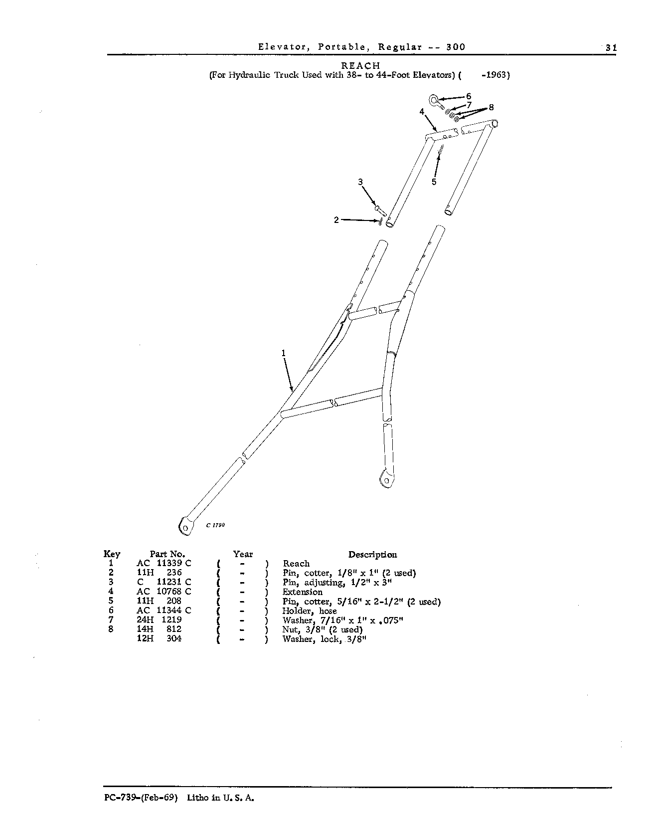 REACHES: For Hydraulic Truck used with 38- to 44-Foot Elevators ( -1963)