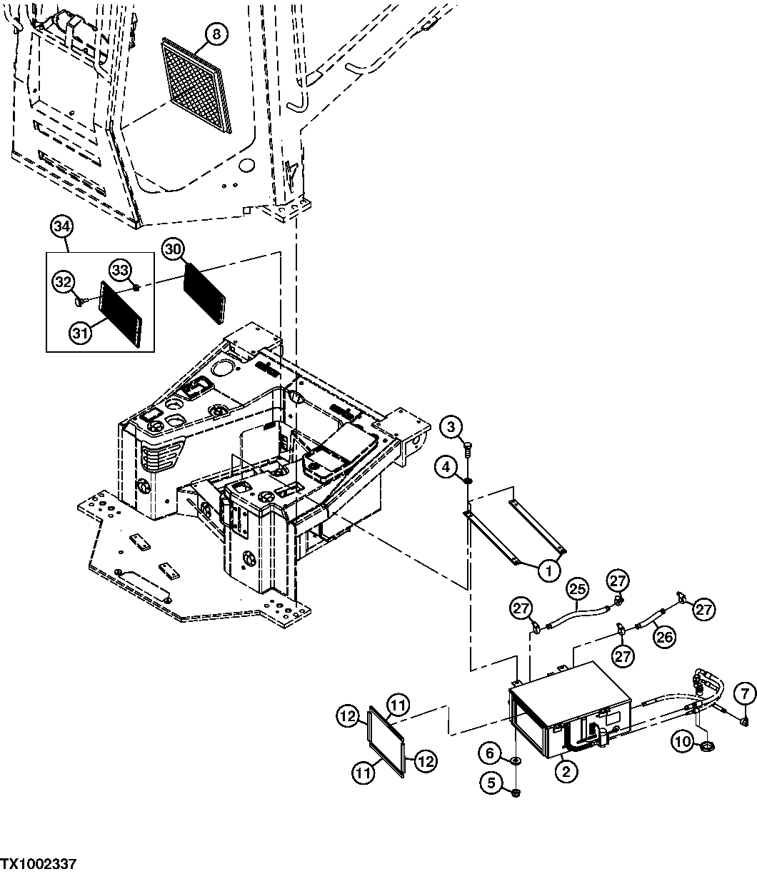 Cab Heater Box, Mounting Bracket and Fresh Air Filters