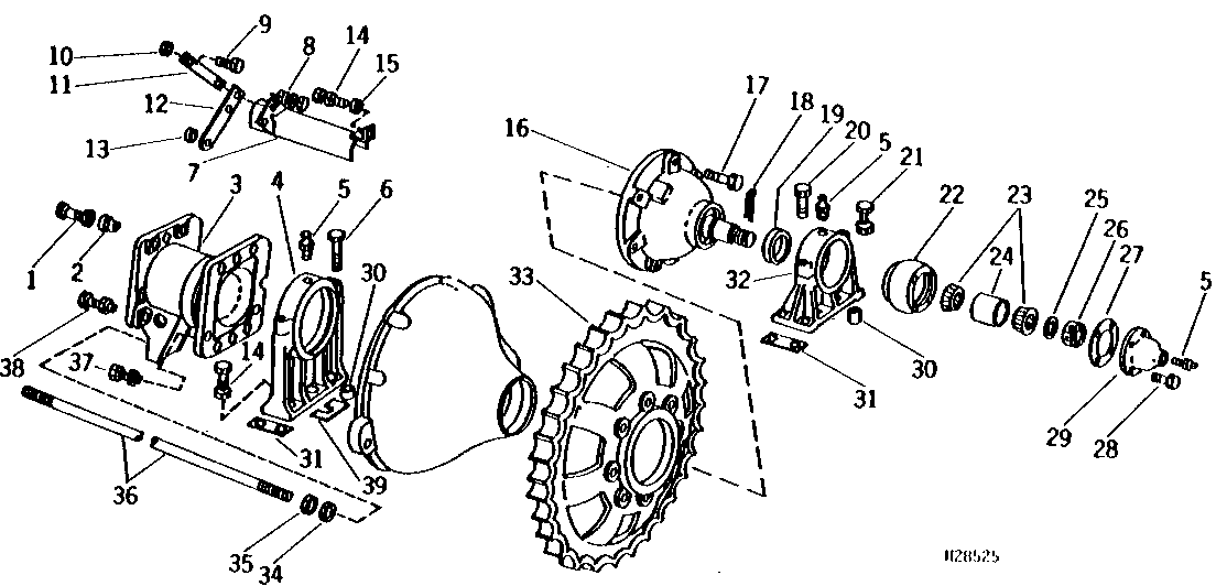 CRAWLER DRIVE SHIELD, SPROCKET, AND BEARINGS