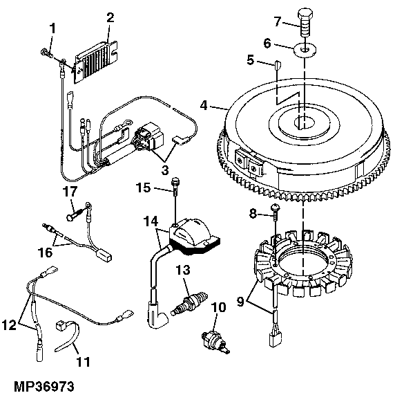 Flywheel, Ignition Coil and Stator ( - 010000)