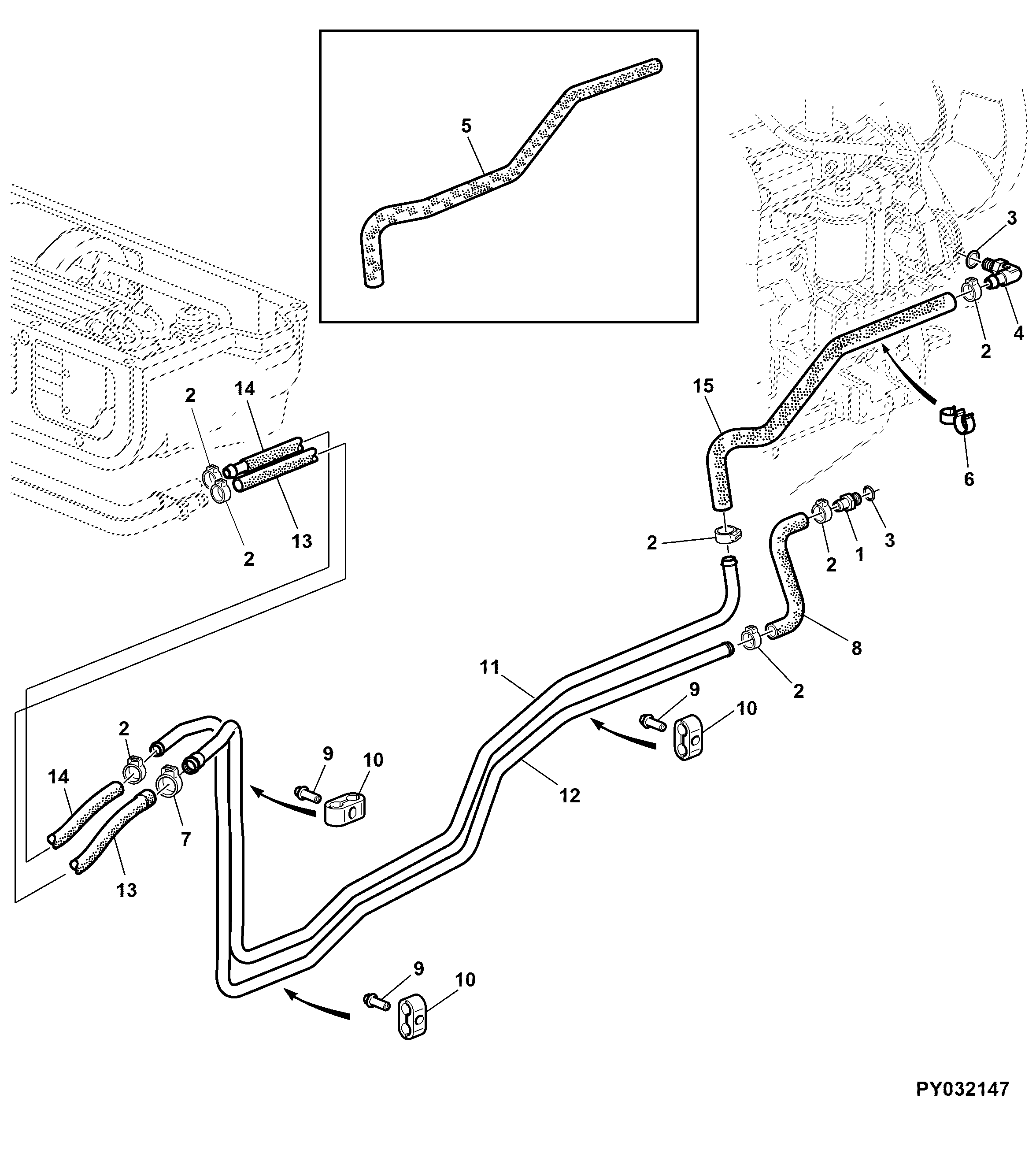 HEATING - HOSE CONNECTIONS AT ENGINE (POWRQUAD OR AUTOPOWR)