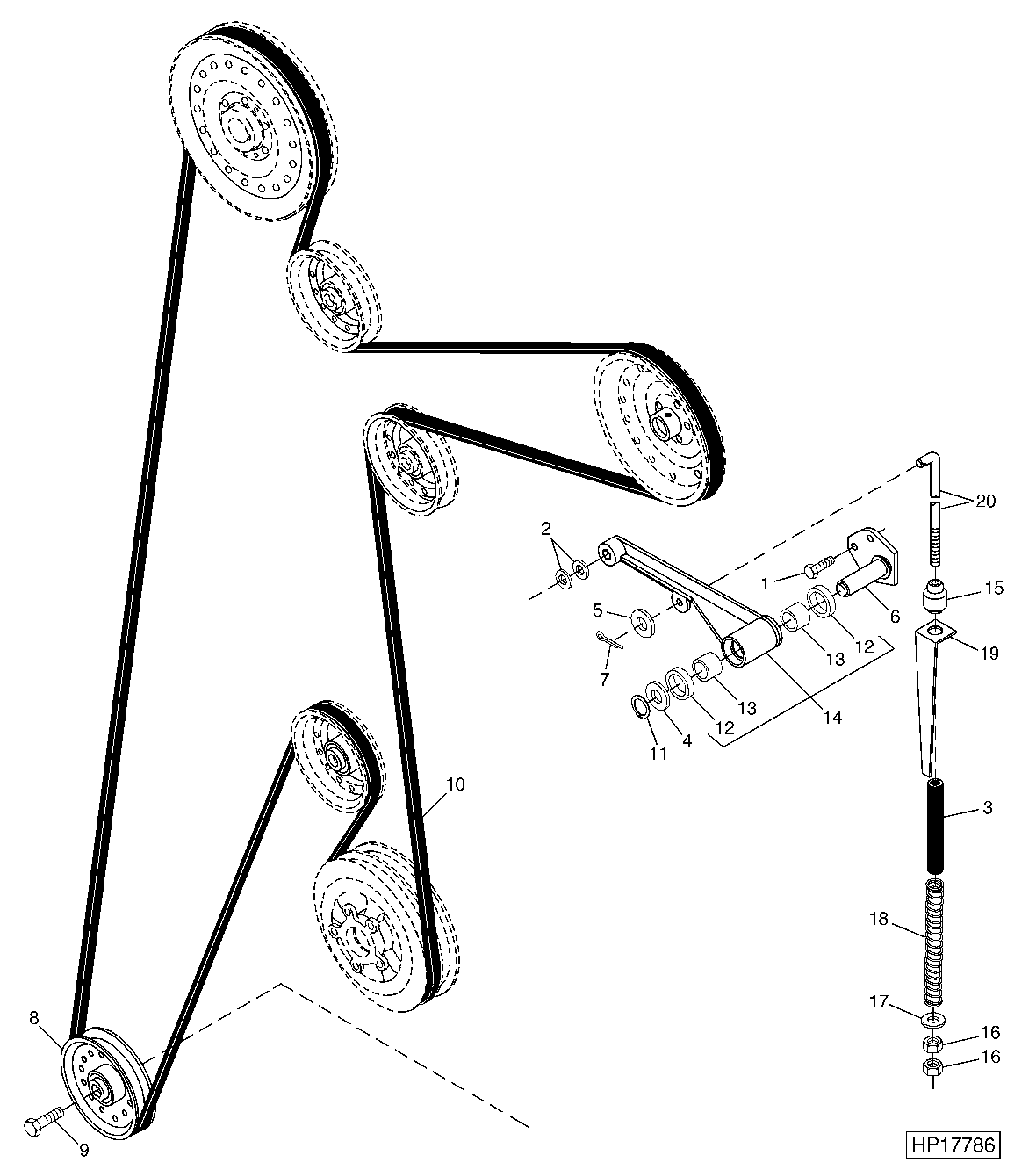 Clean Grain Elevator Drive Tightener and Idler
