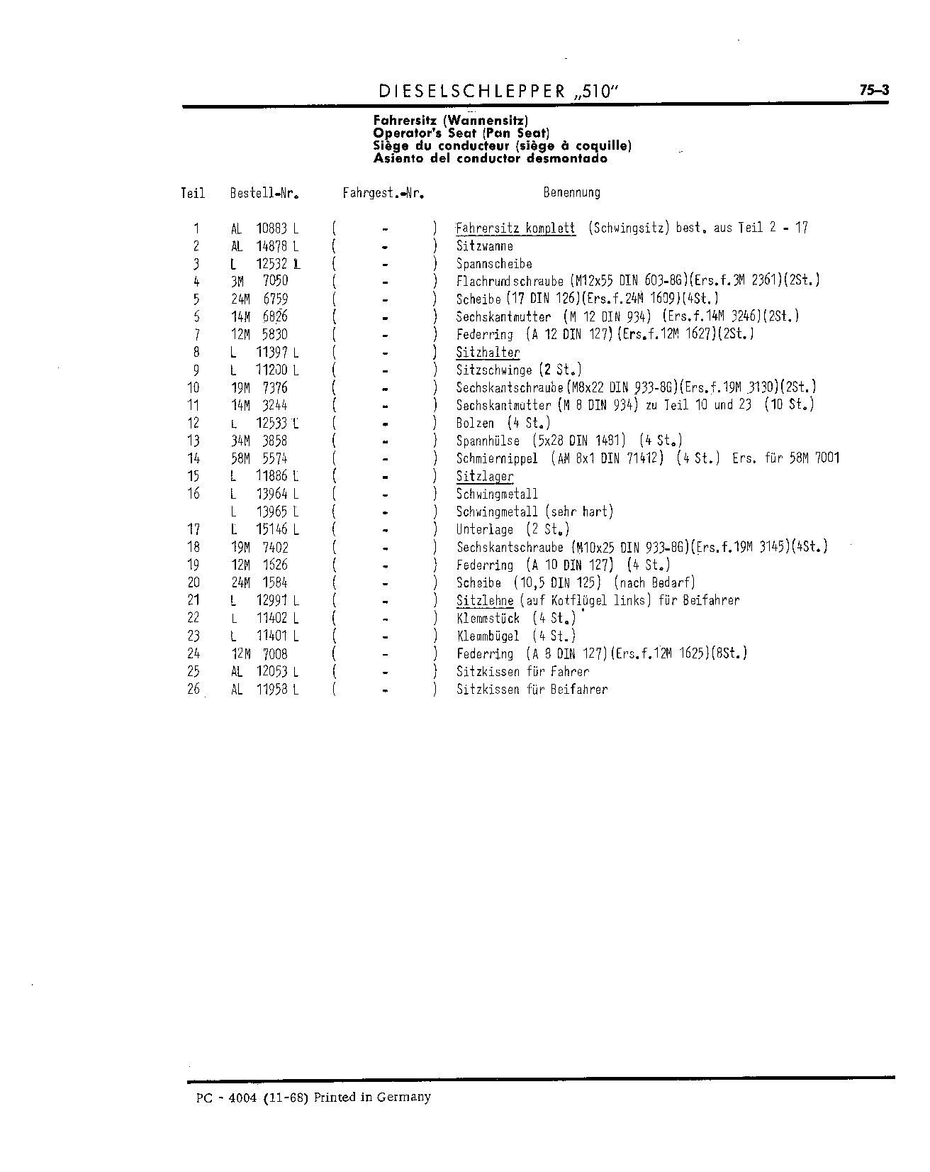 Operator's Seat (Continued)