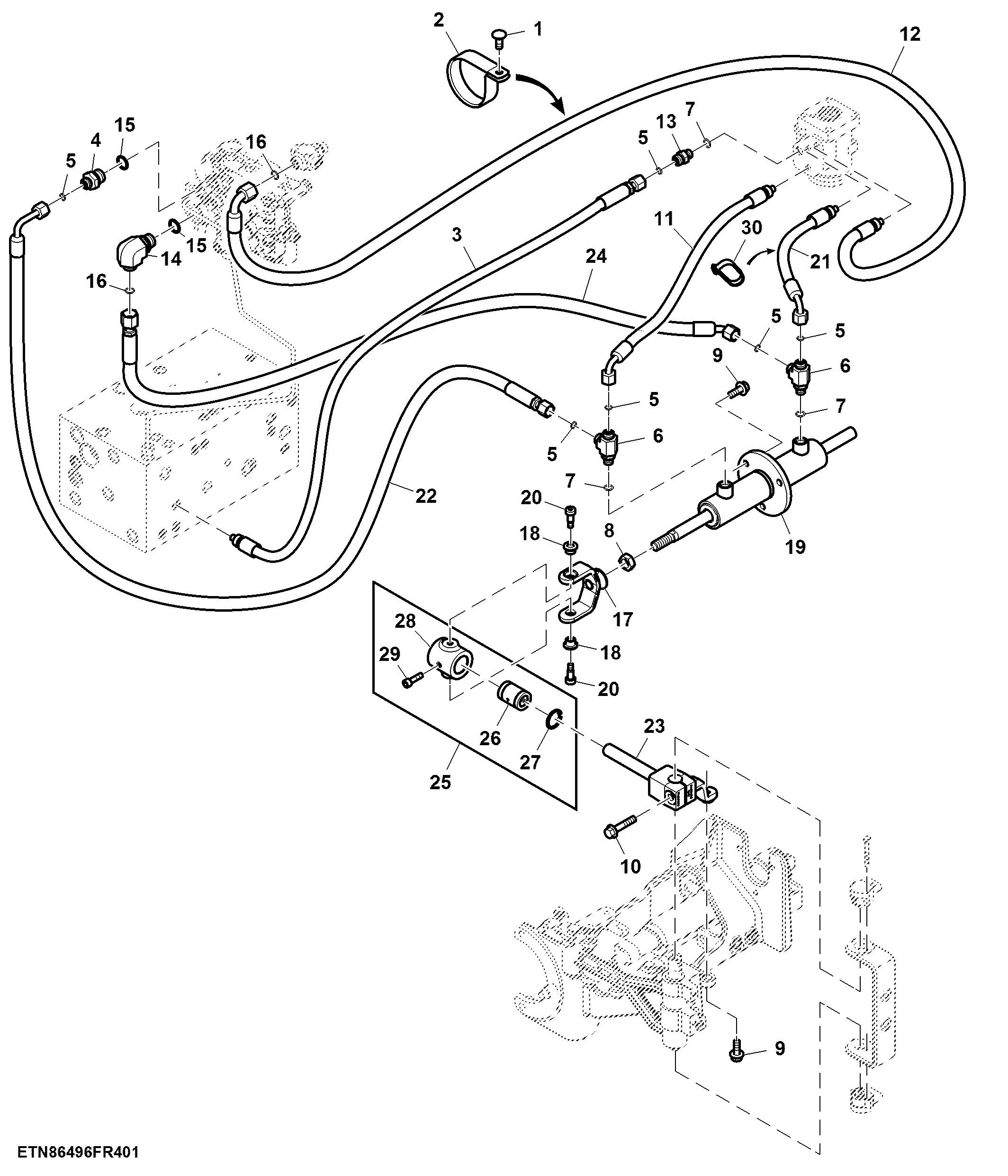 Valve Hoses and Bearing Housing, Rear Steering ( - 420000)