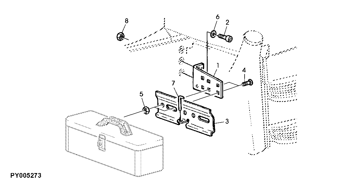 TOOL BOX, MOUNTING PARTS (MAIN FRAME, L.H. SIDE, OPEN OPERATOR'S STATION)
