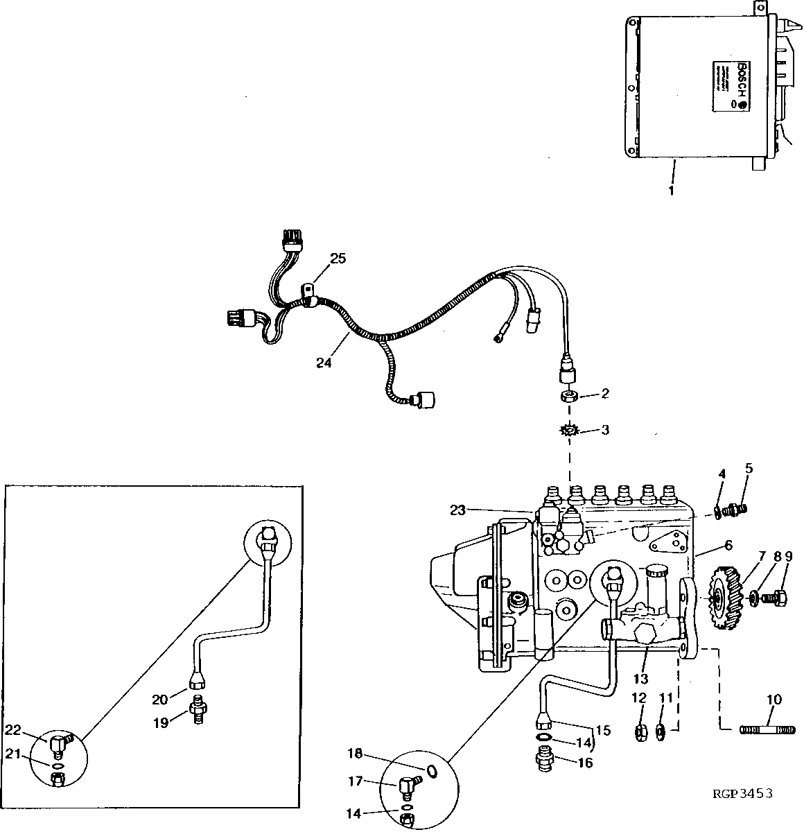 FUEL INJECTION PUMP, LUBE LINE AND ENGINE CONTROLLER (HH004)