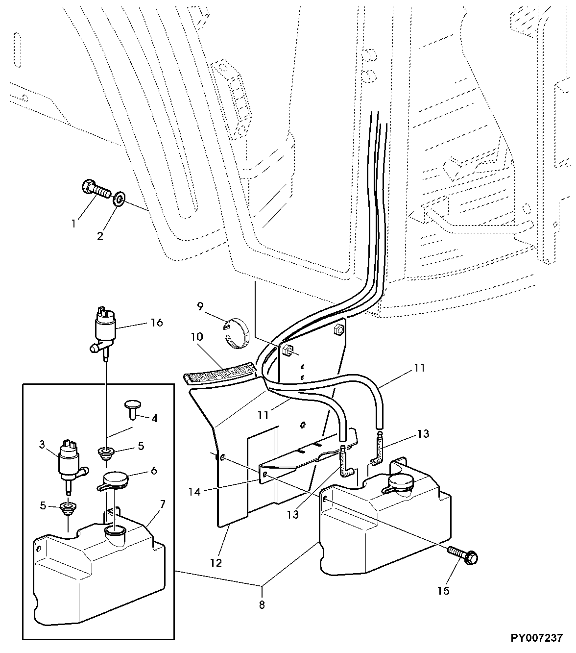 WINDSCREEN WASHER SYSTEM WITH RESERVOIR (WITHOUT R.H. DOOR)