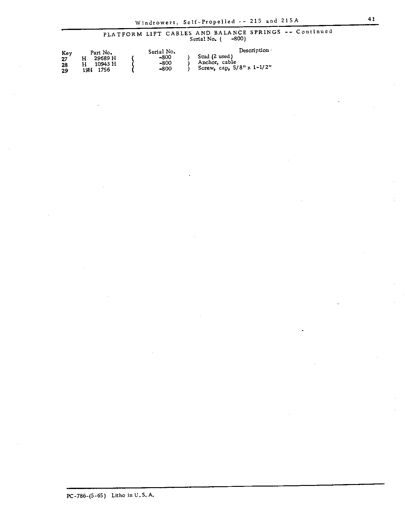 Balance springs and lift cables, platform ( -800 ) (Continued)