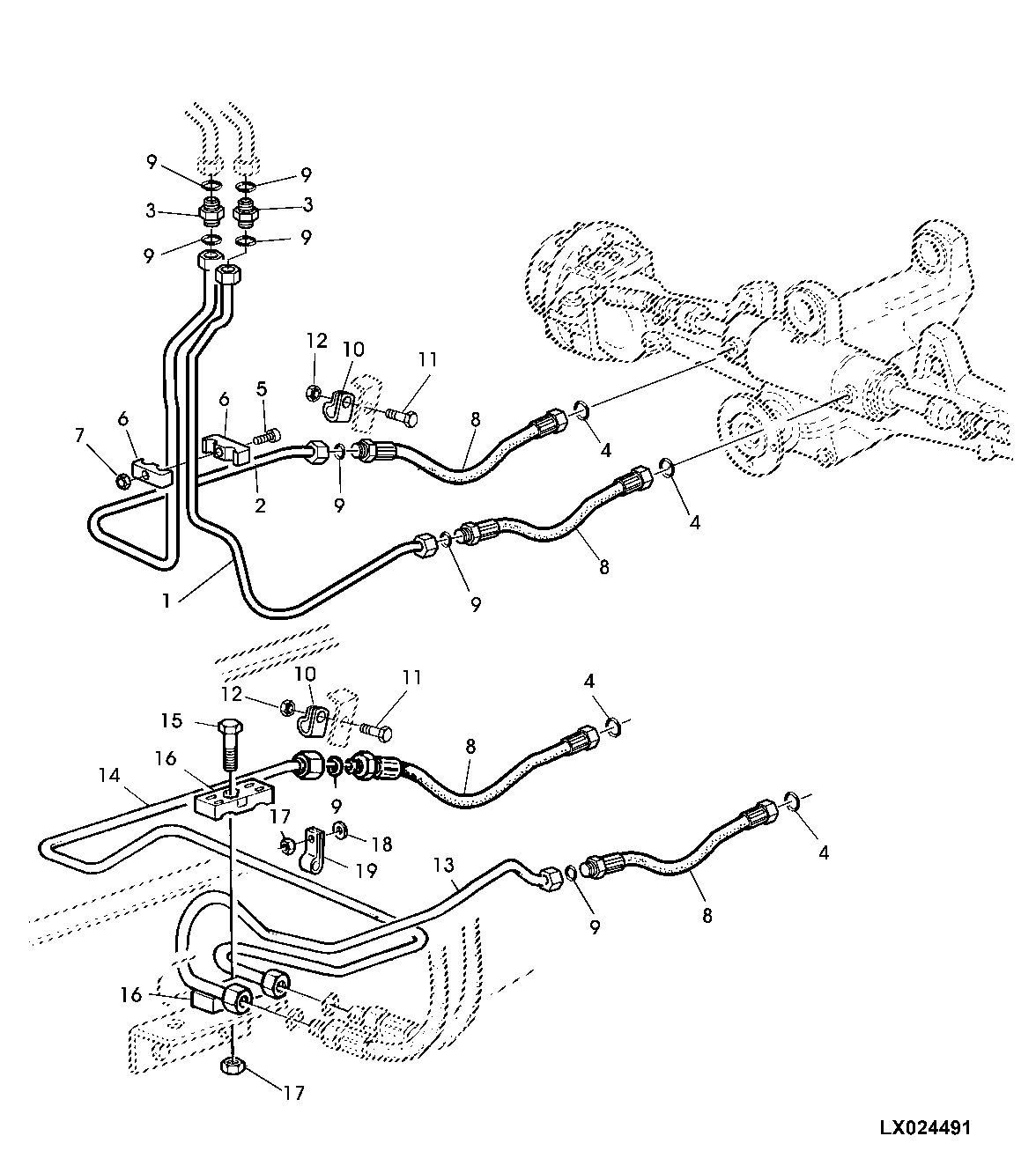 STEERING OIL LINES WITH MFWD (2-POST ROLL GUARD)