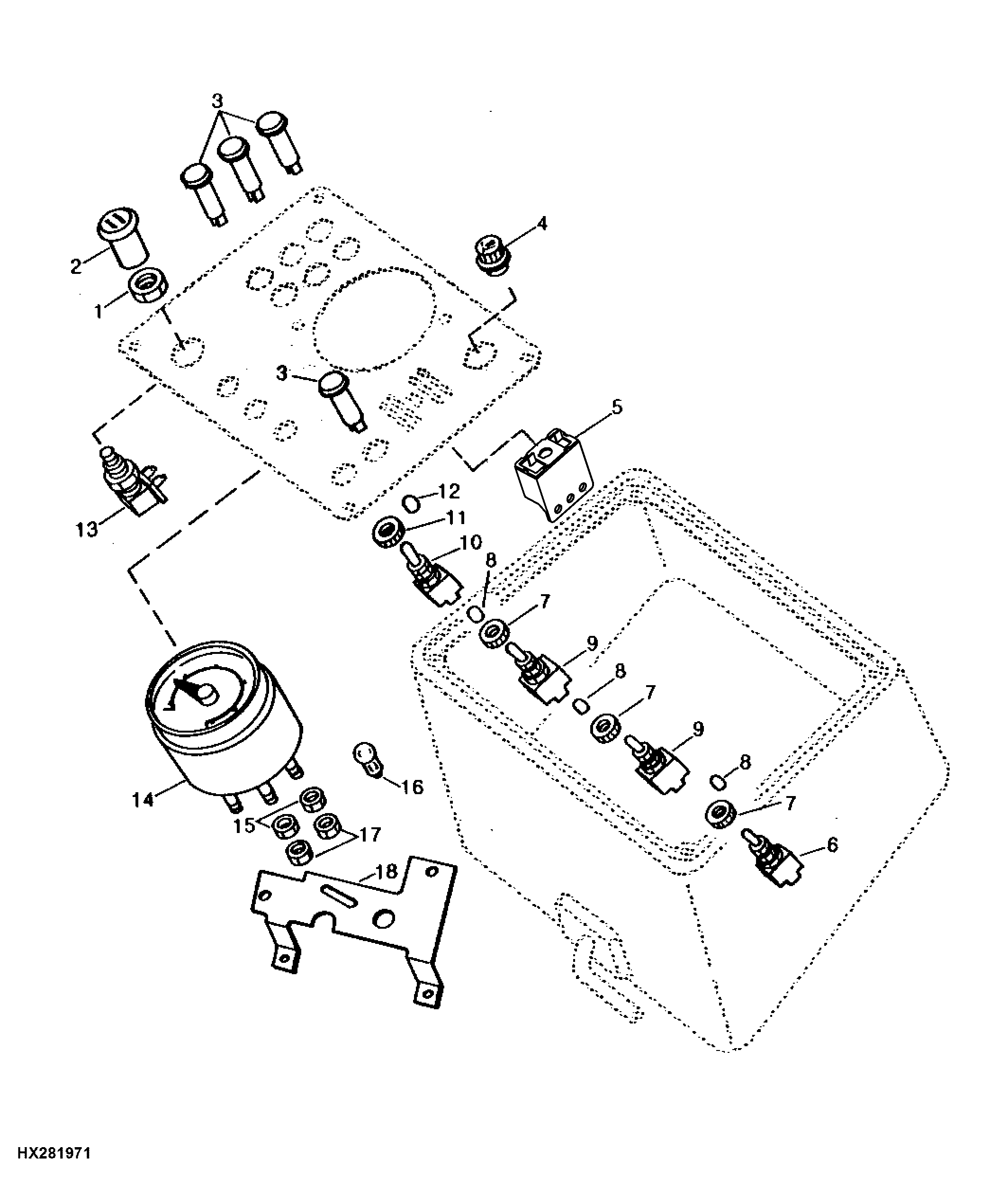 CONTROL BOX INDICATOR, CYLINDER TACHOMETER AND MOUNTINGS (600001 - )