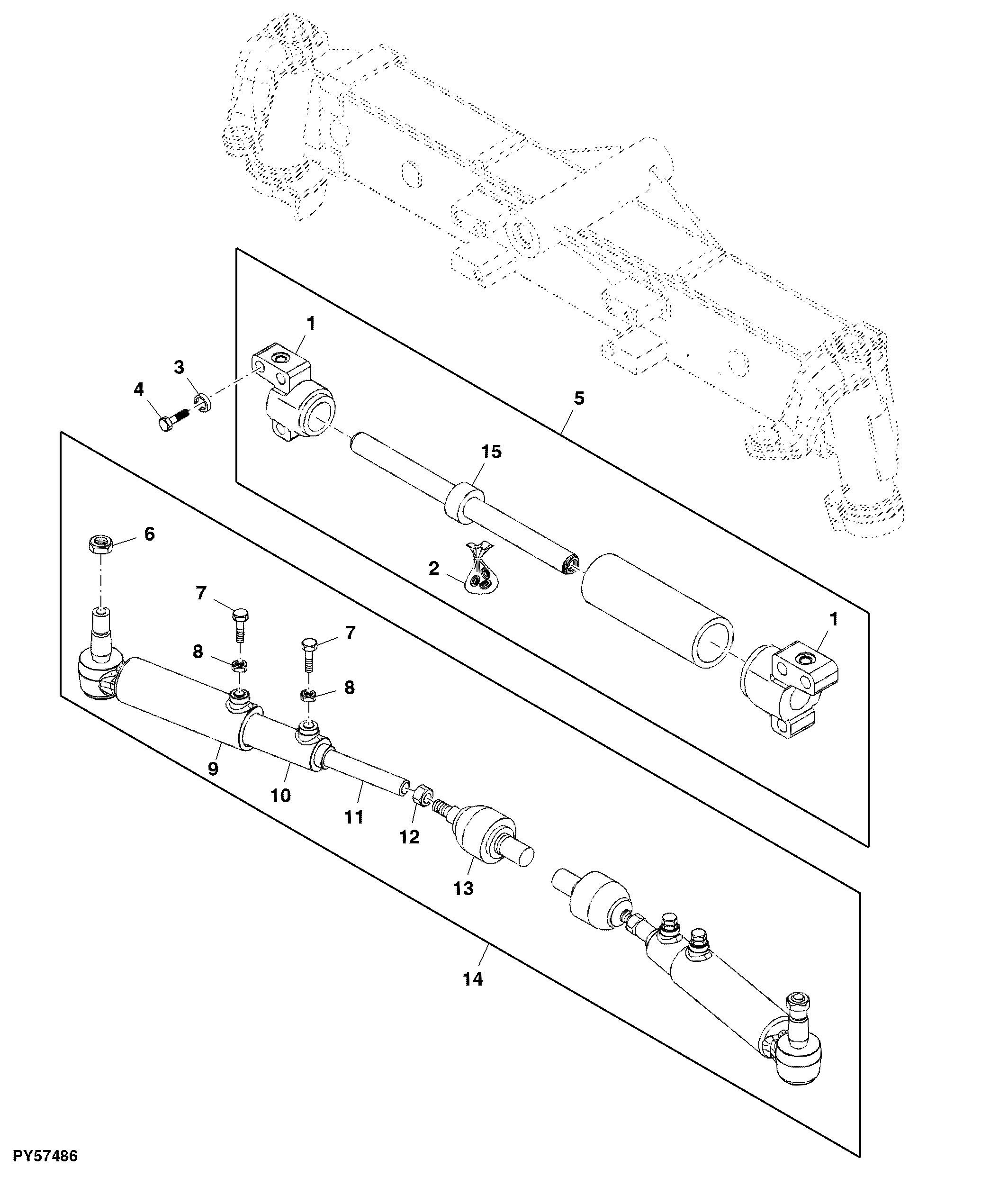 Steering Cylinder and Tie Rods, Adjustable Front Axle