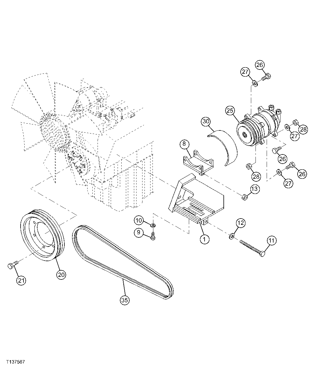 Air Conditioner Compressor, Drive Belt, Pulley And Mounting Brackets (S.N.-005361)