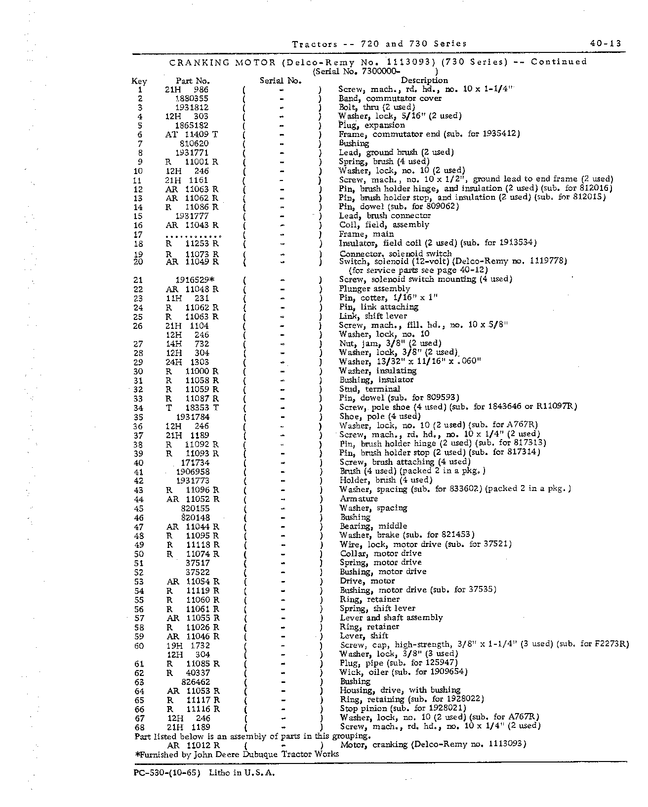Cranking motor (parts) (Continued)