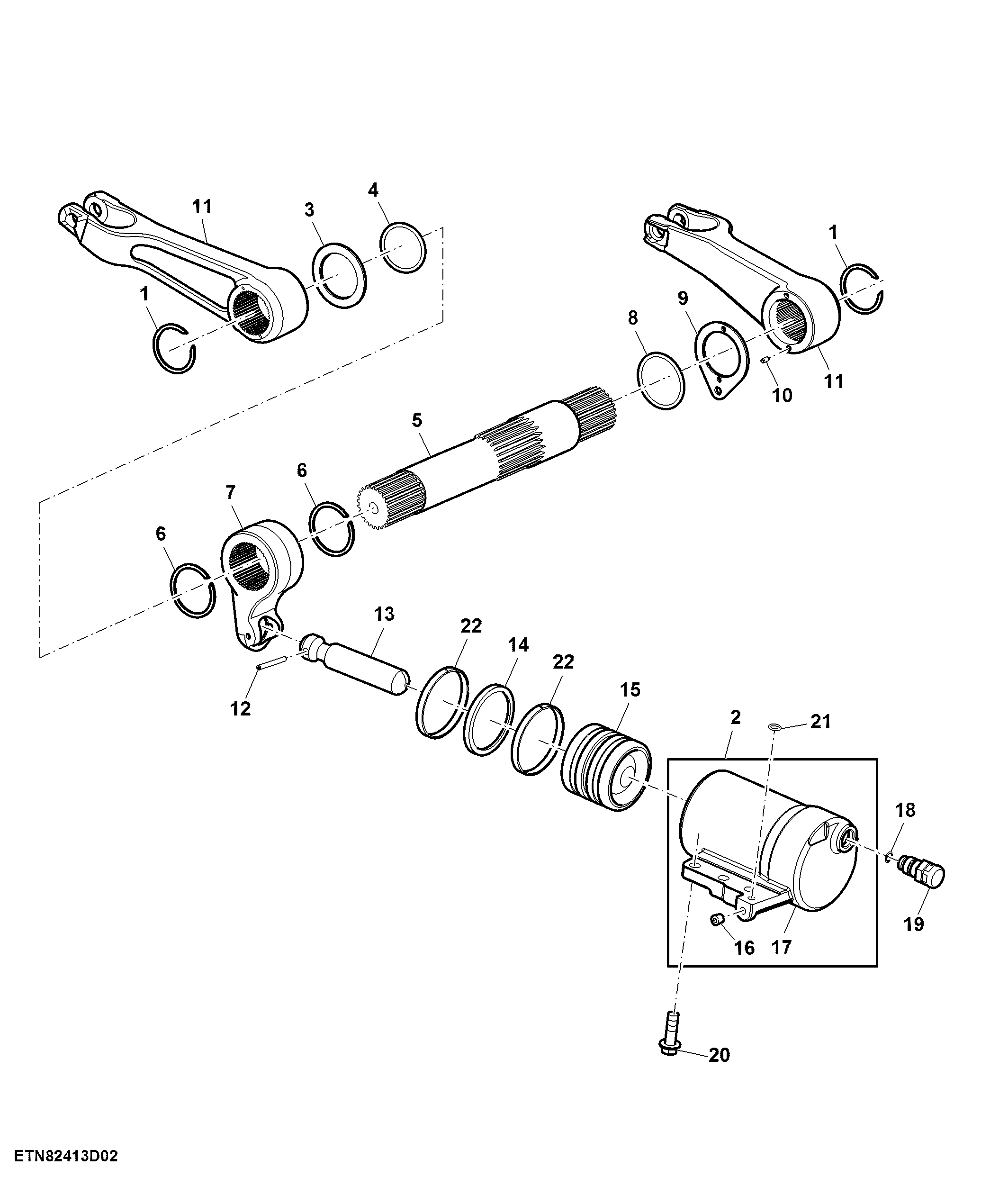 Rockshaft lift arm, W/O EQRL, W/ SCV, Reverse PTO