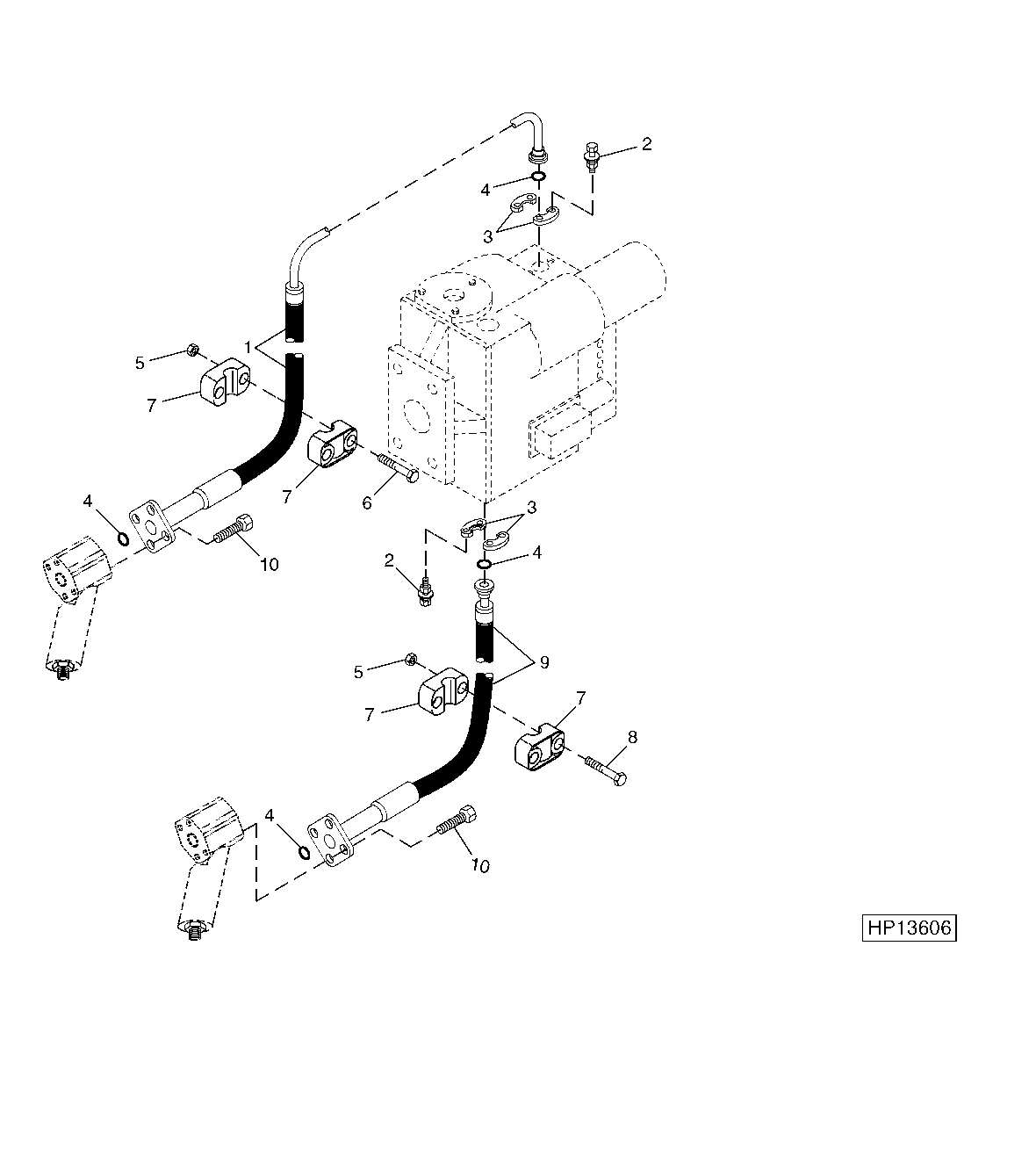 Hydrostatic Drive Hoses, Upper (Four Wheel Drive)